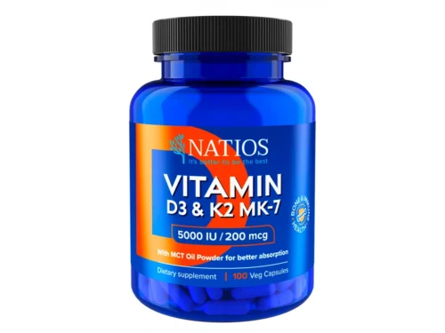 NATIOS Vitamin D3 & K2 (MenaQ7 MK-7), 5000 IU & 200 mcg, 100 kapslí